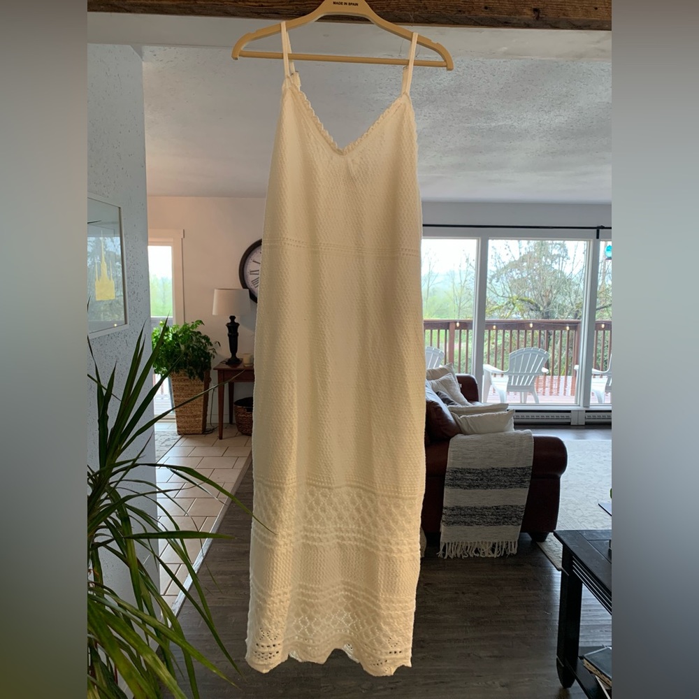 Freshman 1996 Crochet Slip Dress Cream Polyester‎ Women’s XL Preloved